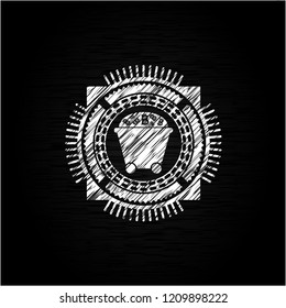 Bitcoin mining trolley icon on chalkboard