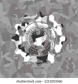 Bitcoin mining trolley icon on grey camo texture