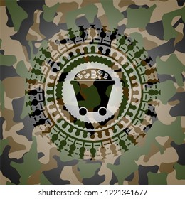 Bitcoin mining trolley icon on camo texture