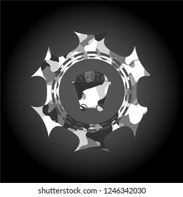 Bitcoin mining trolley icon on grey camo texture