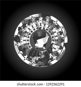 Bitcoin mining trolley icon on grey camo texture