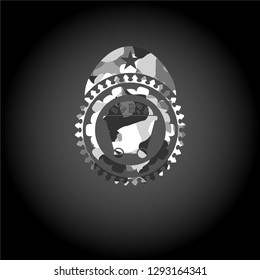 Bitcoin mining trolley icon on grey camouflaged texture