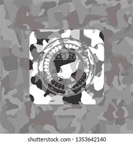 Bitcoin mining trolley icon on grey camouflage pattern