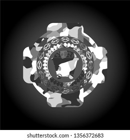 Bitcoin mining trolley icon on grey camouflaged texture