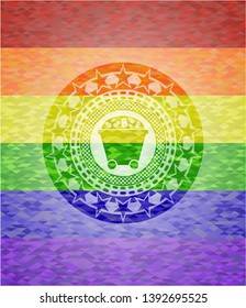Bitcoin mining trolley icon on mosaic background with the colors of the LGBT flag