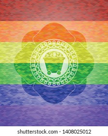Bitcoin mining trolley icon on mosaic background with the colors of the LGBT flag