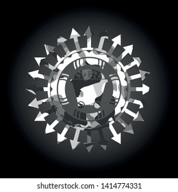 Bitcoin mining trolley icon on grey camouflaged texture