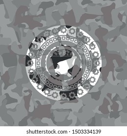 Bitcoin mining trolley icon on grey camo texture