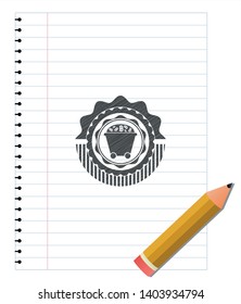 Bitcoin mining trolley icon pencil strokes emblem. Vector Illustration. Detailed.