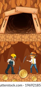 Bitcoin mining with two miner in underground illustration