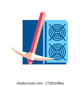 Bitcoin mining vector icon set