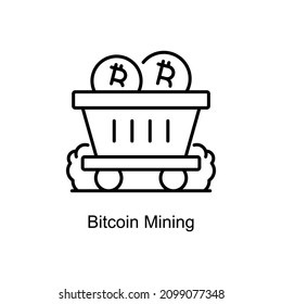 Bitcoin Mining vector outline icon for web isolated on white background EPS 10 file