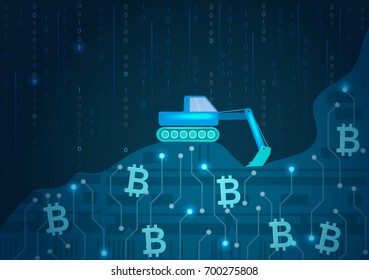 Bitcoin mining.Concept of digital currency. Vector illustration.
