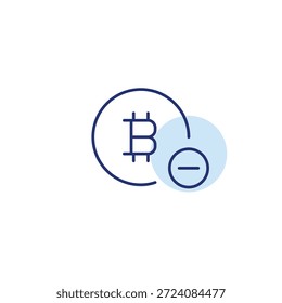 Bitcoin e menos. Pagamento de criptomoeda indisponível. Pixel perfeito, ícone de vetor de traçado editável
