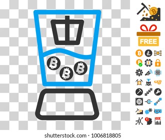 Bitcoin Mixer pictograph with bonus bitcoin mining and blockchain symbols. Vector illustration style is flat iconic symbols. Designed for blockchain ui toolbars.