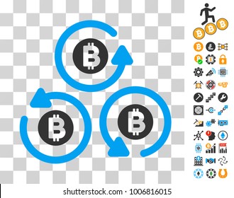Bitcoin Mixer Rotation icon with bonus bitcoin mining and blockchain symbols. Vector illustration style is flat iconic symbols. Designed for crypto currency software.