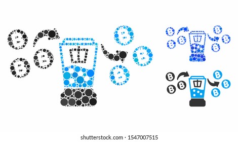 Bitcoin mixing service composition of circle elements in various sizes and shades, based on Bitcoin mixing service icon. Vector circle elements are united into blue illustration.