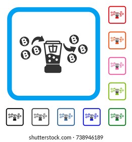 Bitcoin Mixing Service icon. Flat grey pictogram symbol in a light blue rounded rectangular frame. Black, gray, green, blue, red, orange color variants of Bitcoin Mixing Service vector.