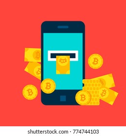 Bitcoin Mobile Concept. Vector Illustration of Financial Technology.