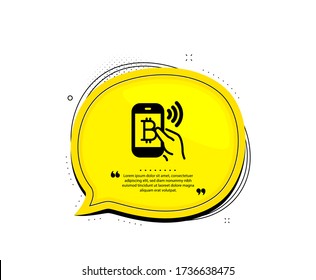 Icono de pago móvil de Bitcoin. Burbuja del discurso de citas. Signo de criptodivisa. Símbolo de criptografía. Marcas de citado. Icono clásico de pago de bitcoin. Vector