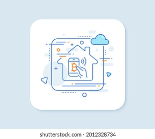 Bitcoin mobile pay line icon. Abstract vector button. Cryptocurrency sign. Crypto money symbol. Bitcoin pay line icon. Home concept badge. Vector
