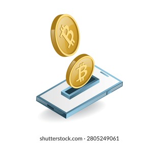 Bitcoin Mobile Payment 3D Illustration Cryptocurrency Transaction and Digital Wallet Concept