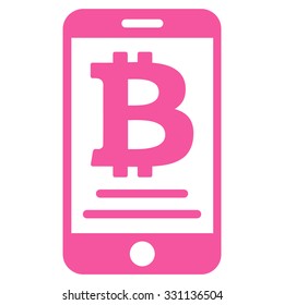 Bitcoin Mobile Payment vector icon. Style is flat pink symbol, rounded angles, white background.