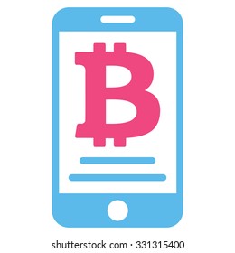 Bitcoin Mobile Payment vector icon. Style is flat bicolor pink and blue symbol, rounded angles, white background.