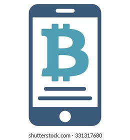 Bitcoin Mobile Payment vector icon. Style is flat bicolor cyan and blue symbol, rounded angles, white background.