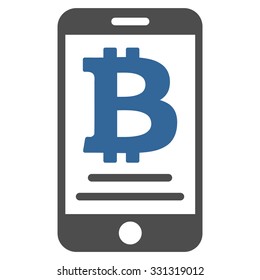 Bitcoin Mobile Payment vector icon. Style is flat bicolor cobalt and gray symbol, rounded angles, white background.