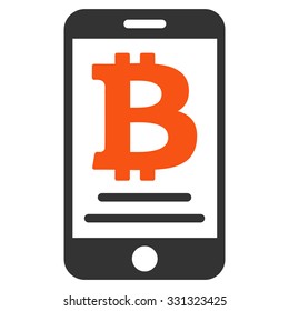Bitcoin Mobile Payment vector icon. Style is flat bicolor orange and gray symbol, rounded angles, white background.
