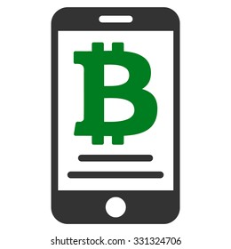 Bitcoin Mobile Payment vector icon. Style is flat bicolor green and gray symbol, rounded angles, white background.