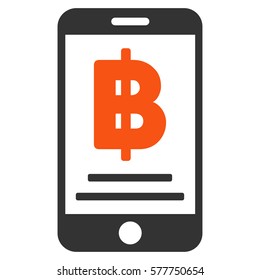 Bitcoin Mobile Payment vector icon. Illustration style is a flat iconic bicolor orange and gray symbol on white background.