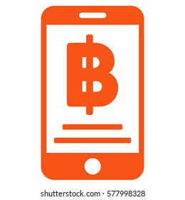 Bitcoin Mobile Payment vector icon. Illustration style is a flat iconic orange symbol on white background.
