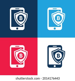 Bitcoin Handy Sicherer Schild Blau und Rot vier Farben minimale Icon-Set