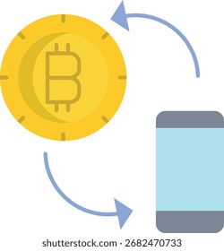Diseño de icono plano de transacción móvil de Bitcoin