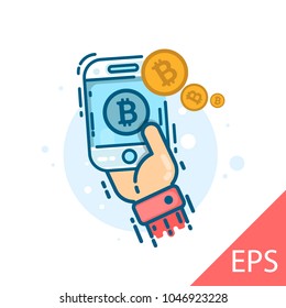 Bitcoin Mobile. Vector modern line design illustration icon
