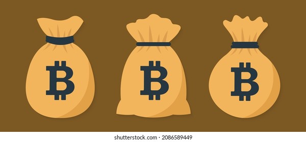 Bitcoin money bag flat vector icon