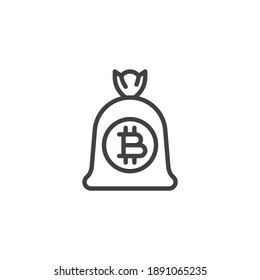 Bitcoin money bag line icon. linear style sign for mobile concept and web design. Cryptocurrency money bag outline vector icon. Symbol, logo illustration. Vector graphics