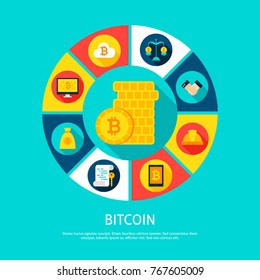 Bitcoin Money Concept. Vector Illustration of Financial Infographics Circle with Icons.