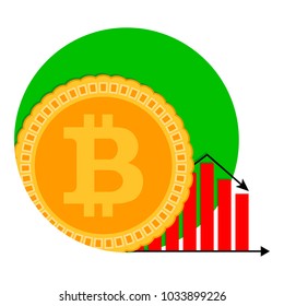 Bitcoin money diagram falling icon. Vector recession loss, decline infochart bit coin illustration