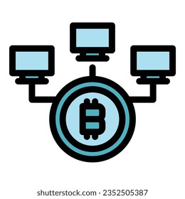 Bitcoin money earn icon outline vector. Wallet laptop. Online business color flat