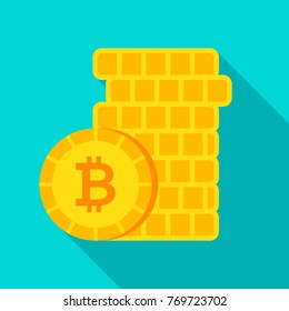 Bitcoin Money Flat Icon. Vector Illustration with Long Shadow. Cryptocurrency Item.