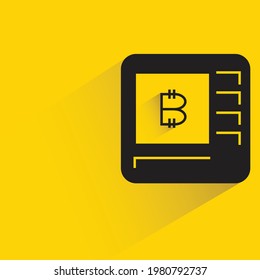bitcoin money machine icon with shadow on yellow background