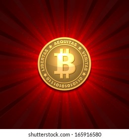 Bitcoin money on red background. Vector EPS10