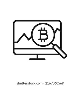 Bitcoin monitoring. Financial analysis, money research line icon isolated on white background. Vector illustration