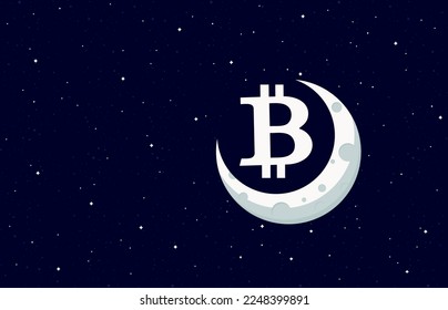 Bitcoin To The Moon Illustration Background Concept, Bitcoin coin symbol on the full moon surface