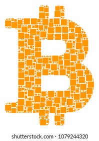 Bitcoin mosaic icon of squares and circles in various sizes. Vector items are organized into bitcoin collage design concept.