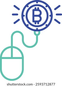 bitcoin mouse outline dual color vector illustration icon design