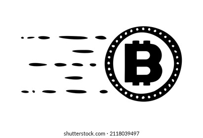 bitcoin moving forward, coin isolated on white background, cryptocurrency icon, simple vector illustration